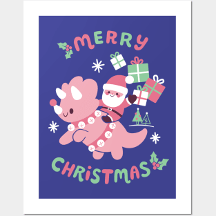 Santa Riding A Dinosaur Posters and Art